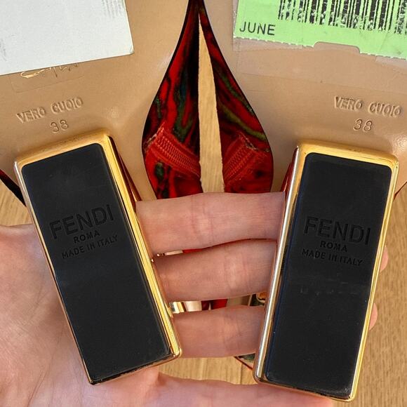 Fendi Ankle Boots Velvet Marble Size EU38 Red Lime Gold Blue - Picture 3 of 9